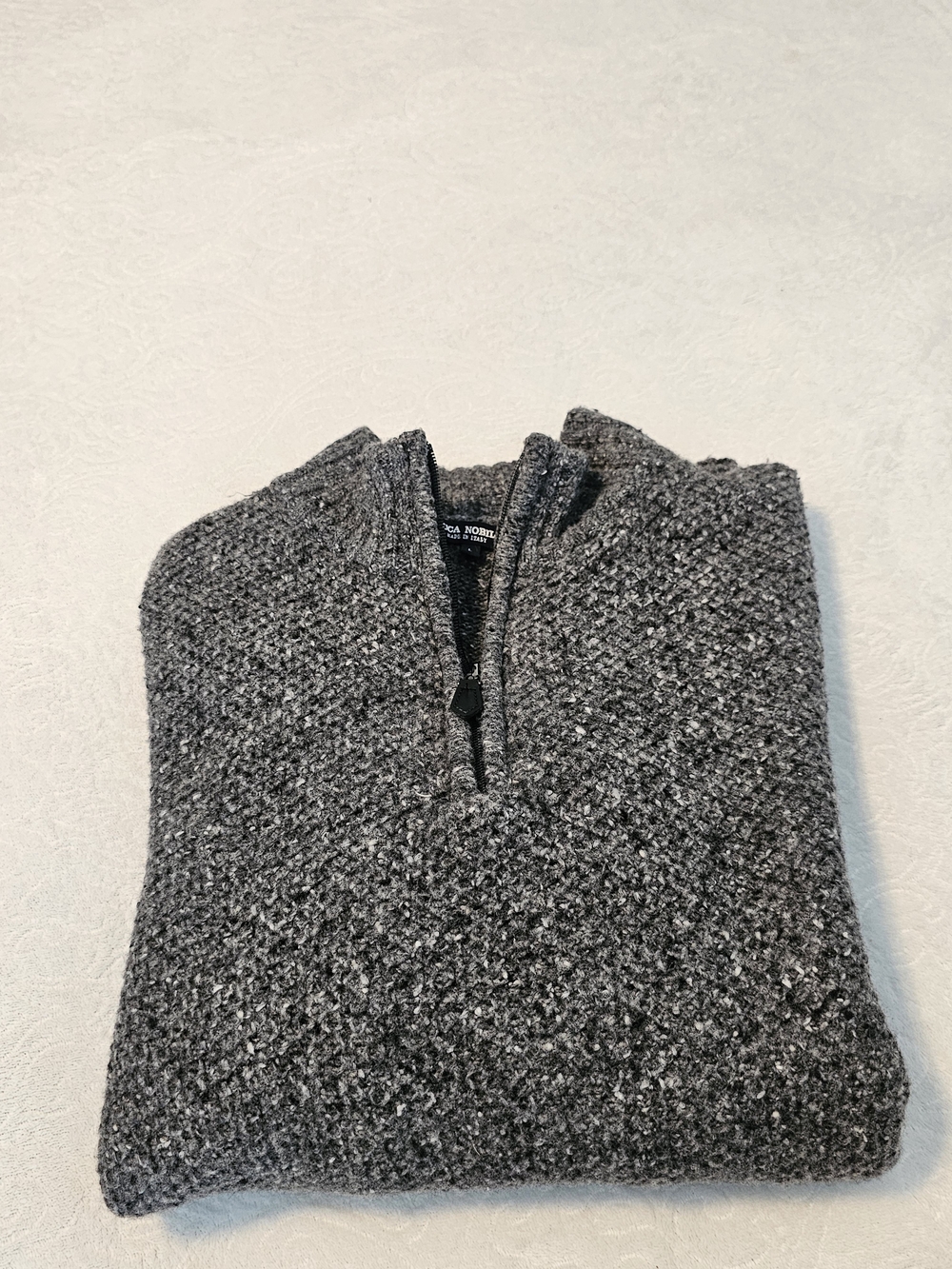Vintage Luca Nobili 1/4 Zip Sweater Ladies L Gray Wool Blend Made in Italy Euc